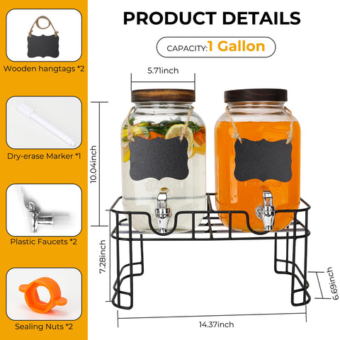 Betrome dispensadores de vidrio dos unidades, perfectos para ampliar la oferta de bebidas.