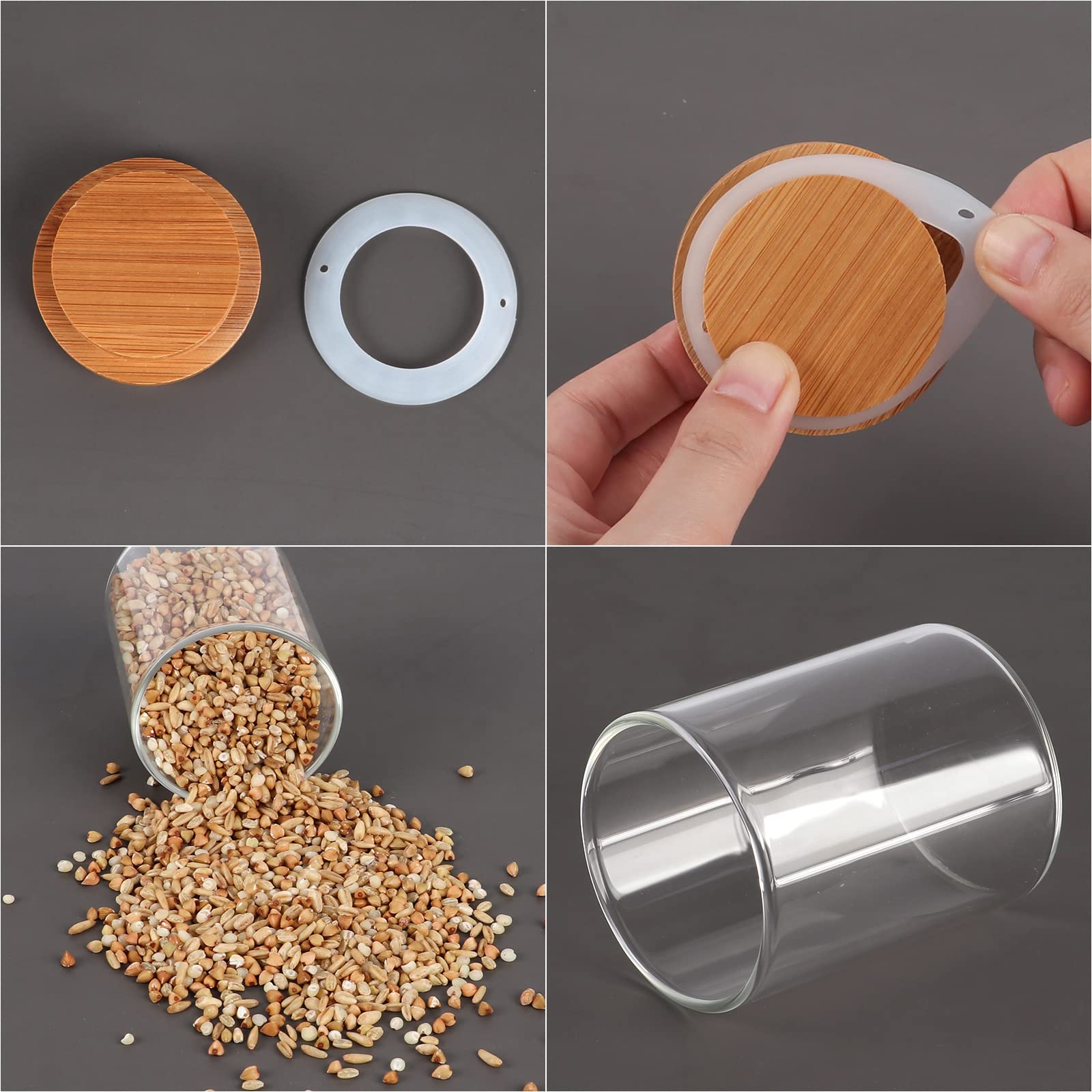 Betrome tapas de bambú con anillo de goma ofrecen cierre hermético.