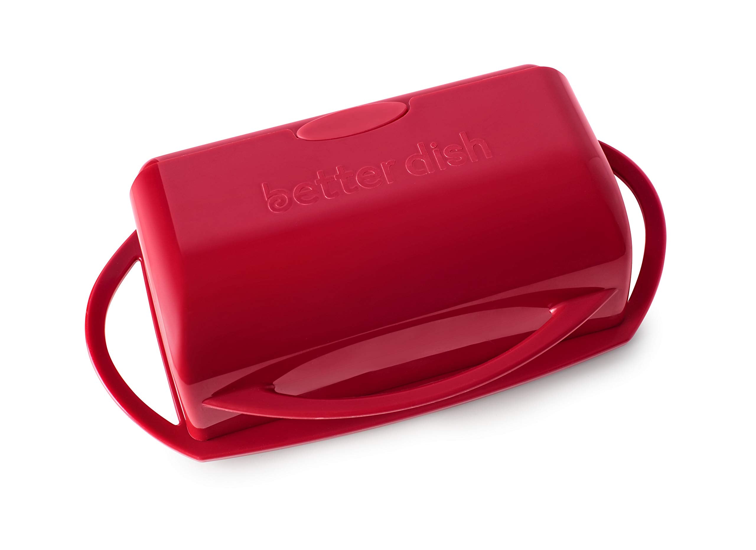 Better Dish muestra su diseño de una pieza compacta roja para ahorrar espacio.