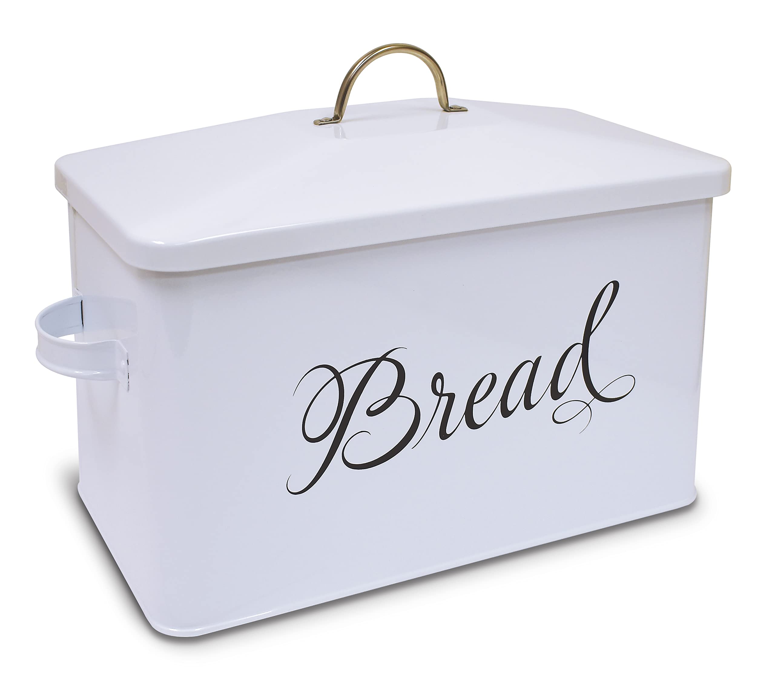 Caja de pan blanca con asas laterales para encimera ordenada.