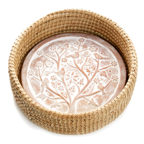 Cesta Better World Bio con calentador de terracota para pan caliente en mesa