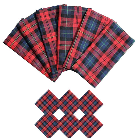 Servilletas BETTERLINE buffalo rojo-negro, vista superior, ideales para decoración festiva rústica.