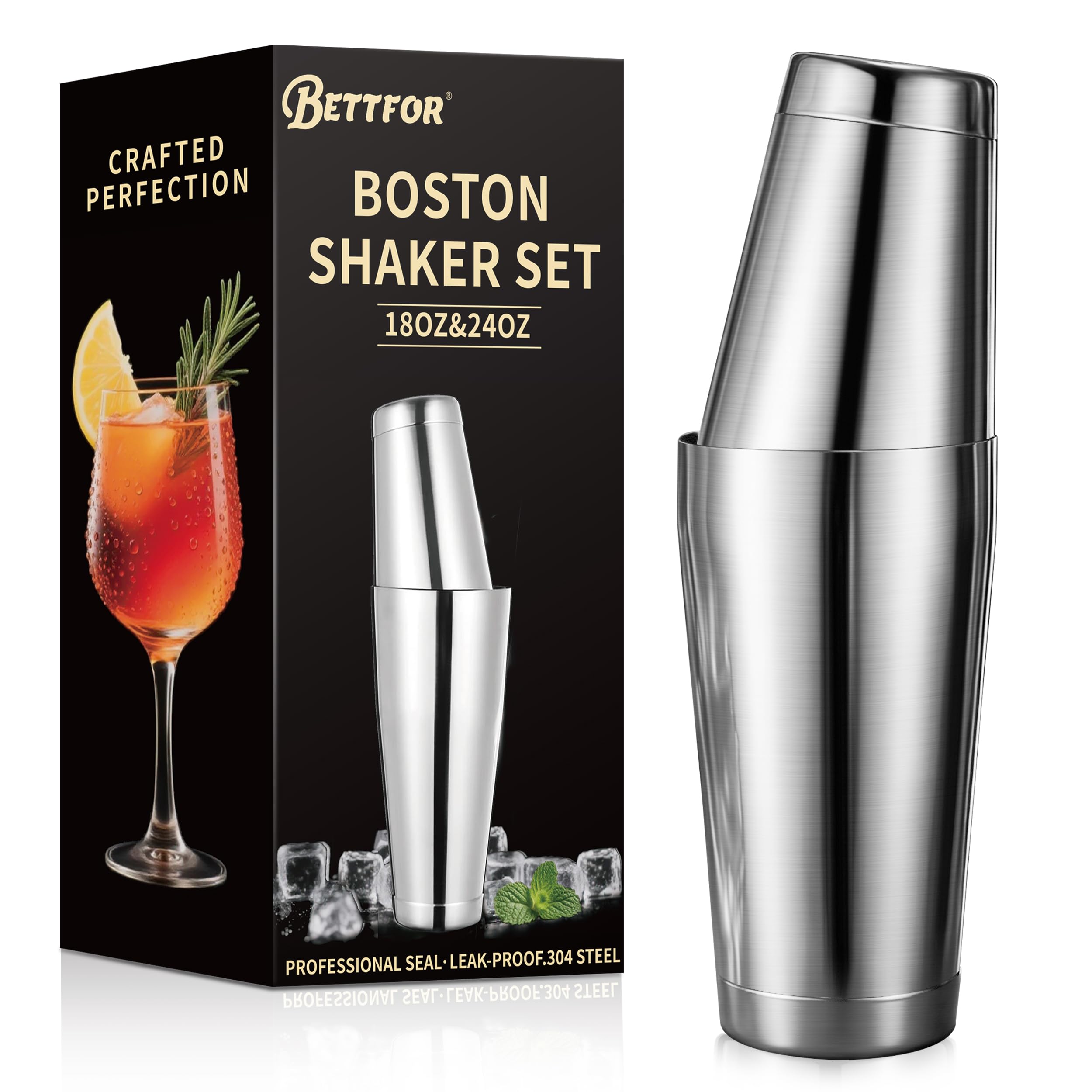 BETTFOR coctelera Boston 18oz para mezclar con estabilidad profesional.