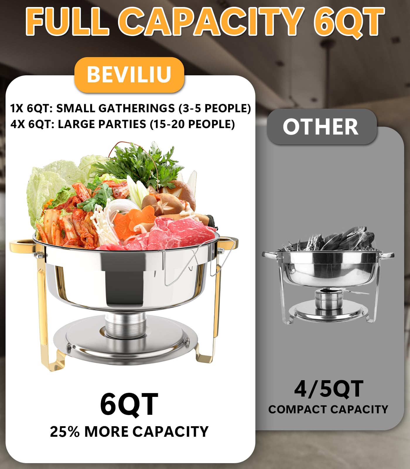 Beviliu bandejas buffet plateadas de 6 qt listas para servicio