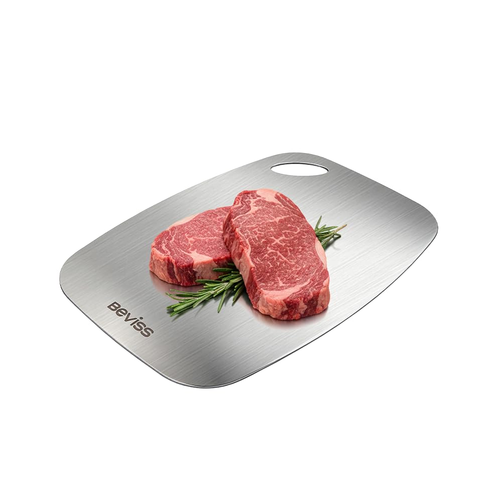 BEVISS tabla de corte acero 18/8, doble cara, dos caras para carne y verduras, higiene fácil.
