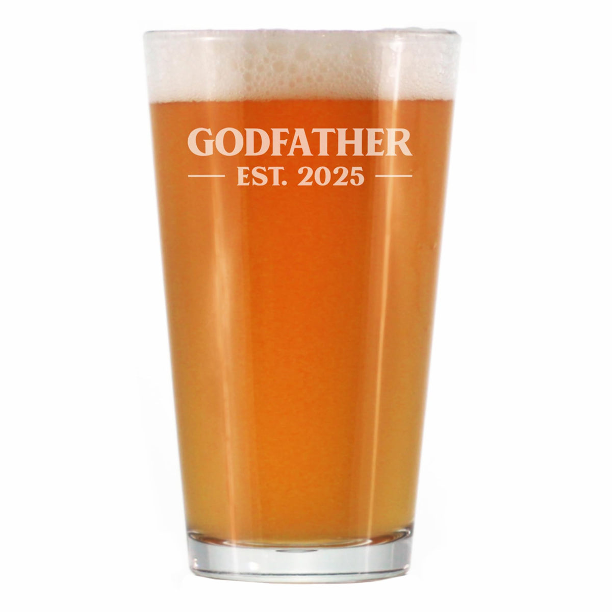 Bevvee Godfather Est 2025, vaso de 16 oz ideal para brindar en celebraciones.