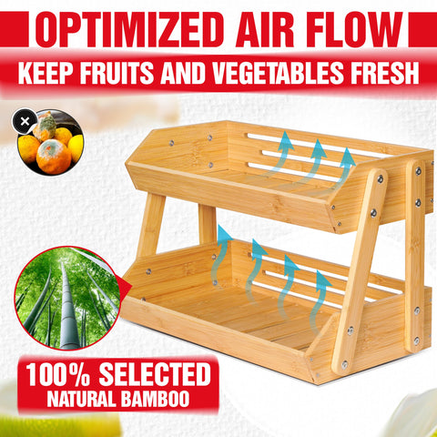 Bewbow cesto-frutas-bambu-encimera-orden muestra orden y estilo en la cocina.
