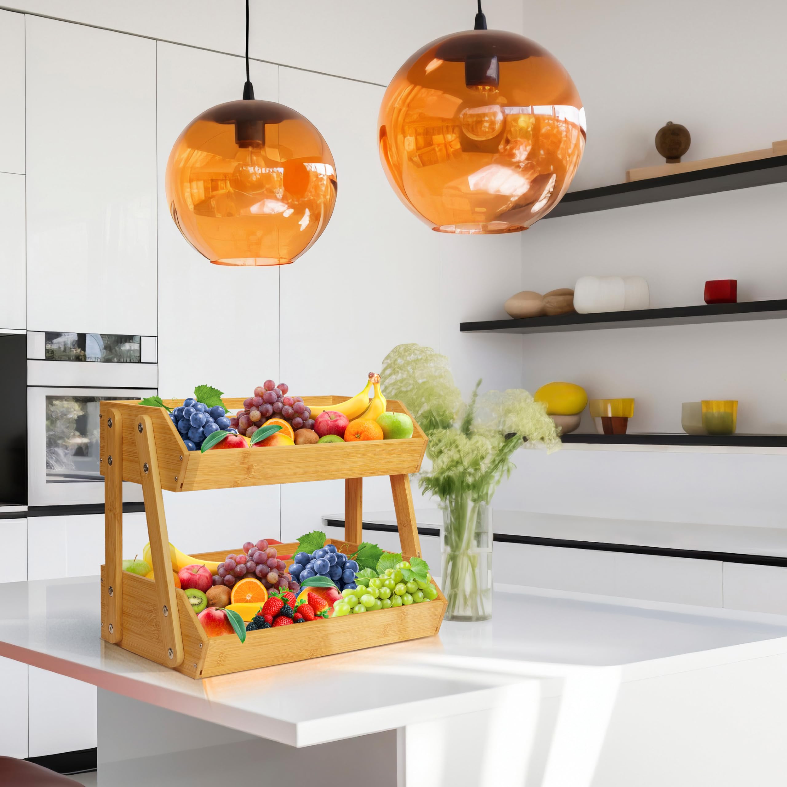 Bewbow cesto-frutas-bambu-usos-multi apto para frutas, verduras y especias.