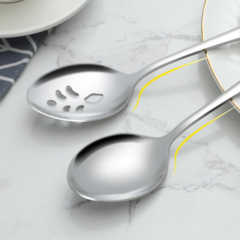 BEWOS cucharas para servir con mango ergonómico y acabado plateado brillante.