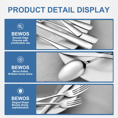 BEWOS cuchillos de cena en acero inoxidable para cortar con precision