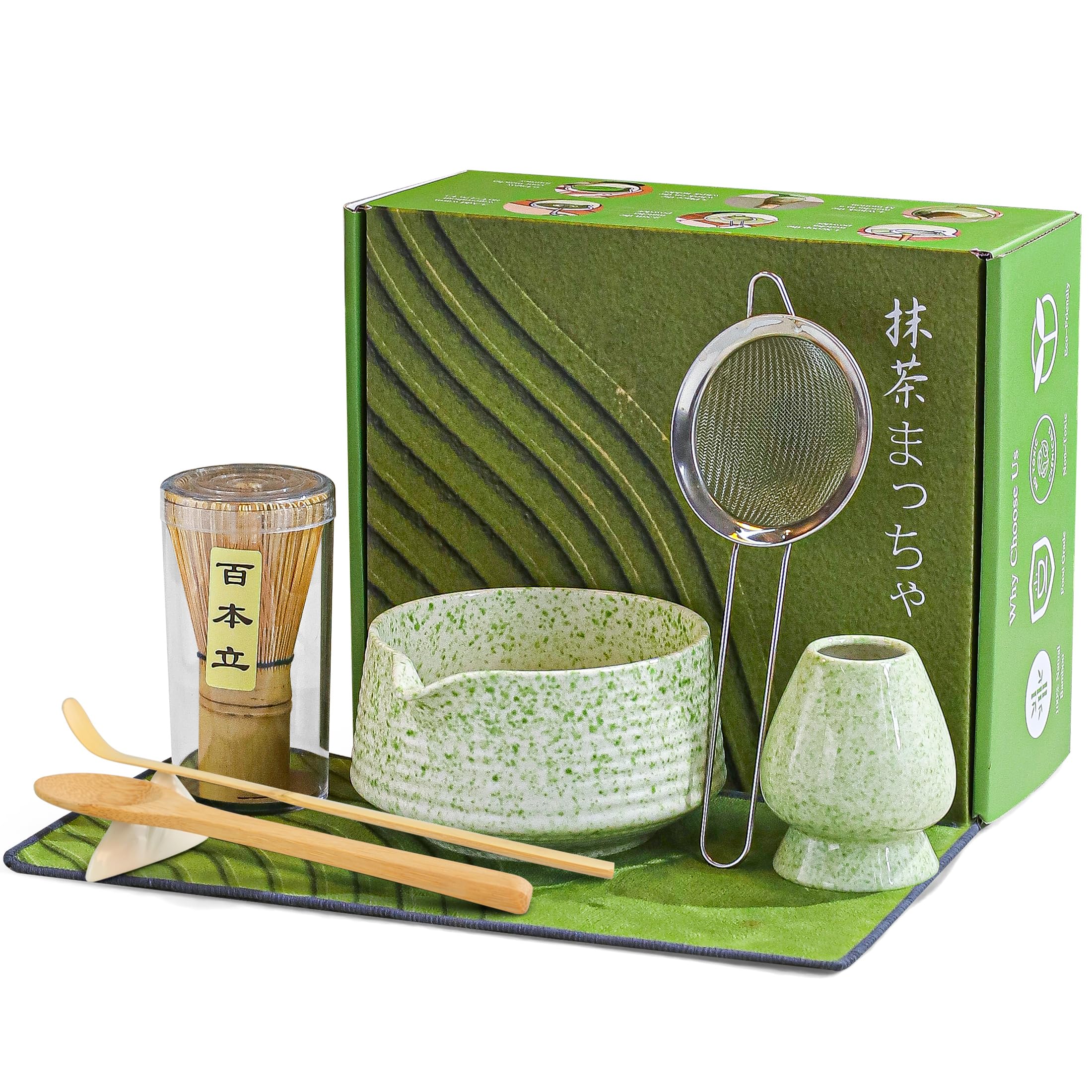 BEWOS tazón cerámico 18 oz con vertedor para servir matcha con precisión.