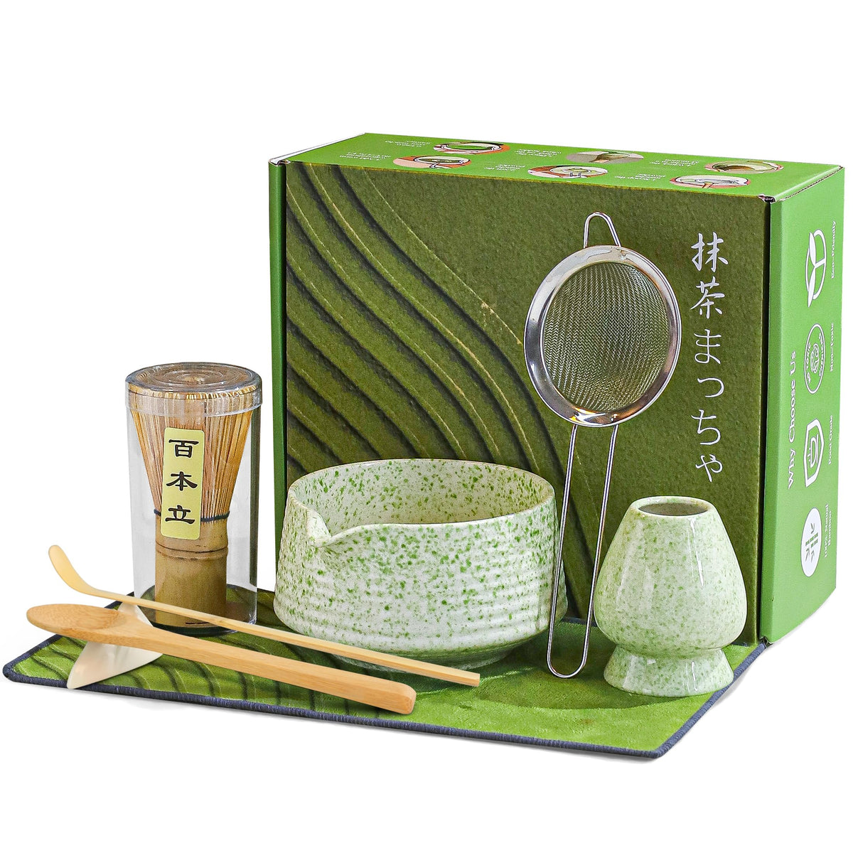 BEWOS tazón cerámico 18 oz con vertedor para servir matcha con precisión.