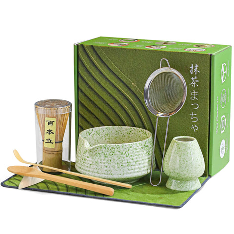 BEWOS tazón cerámico 18 oz con vertedor para servir matcha con precisión.