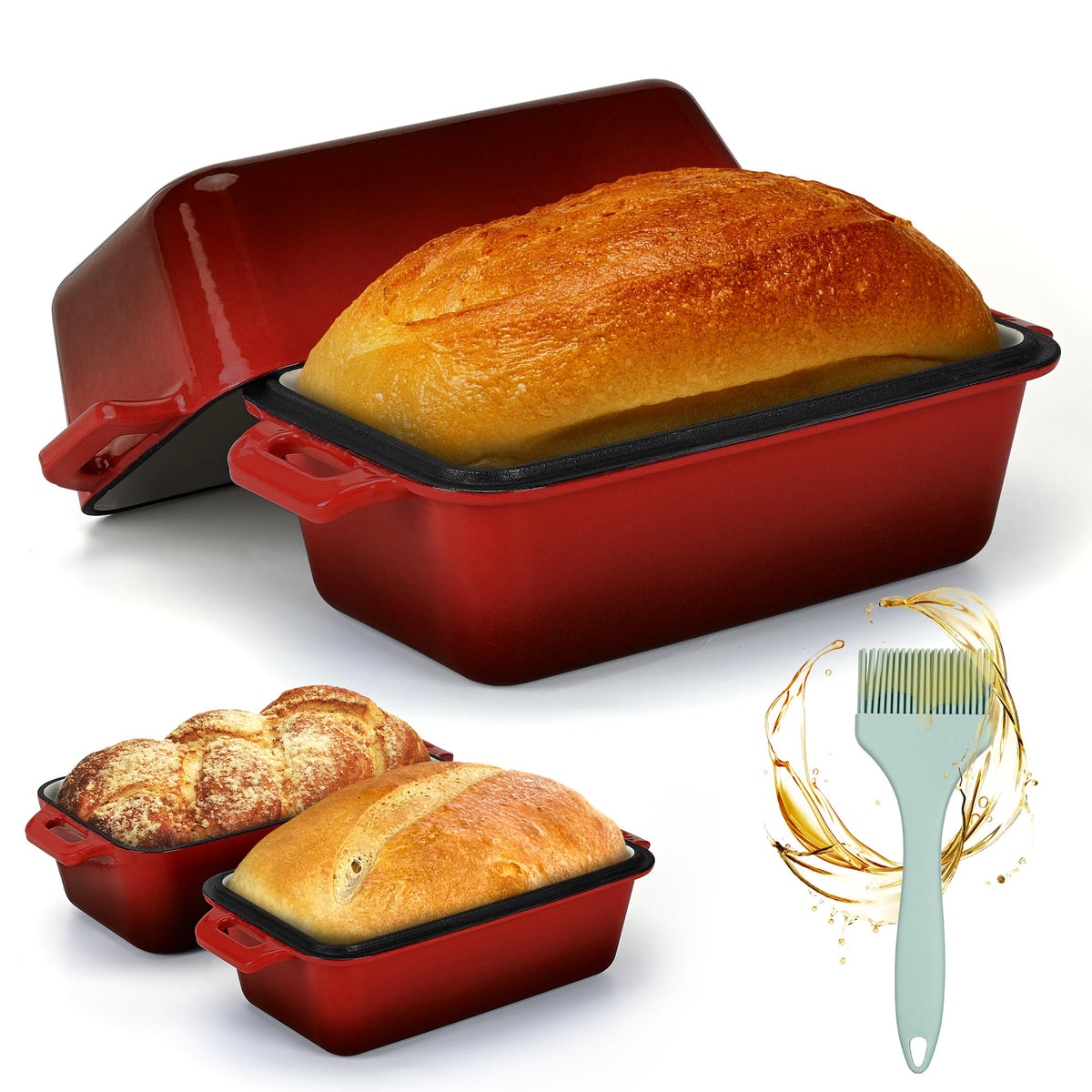 Bexmder pan de hierro fundido con tapa, vista frontal para hornear pan uniforme.