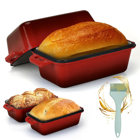 Bexmder pan de hierro fundido con tapa, vista frontal para hornear pan uniforme.