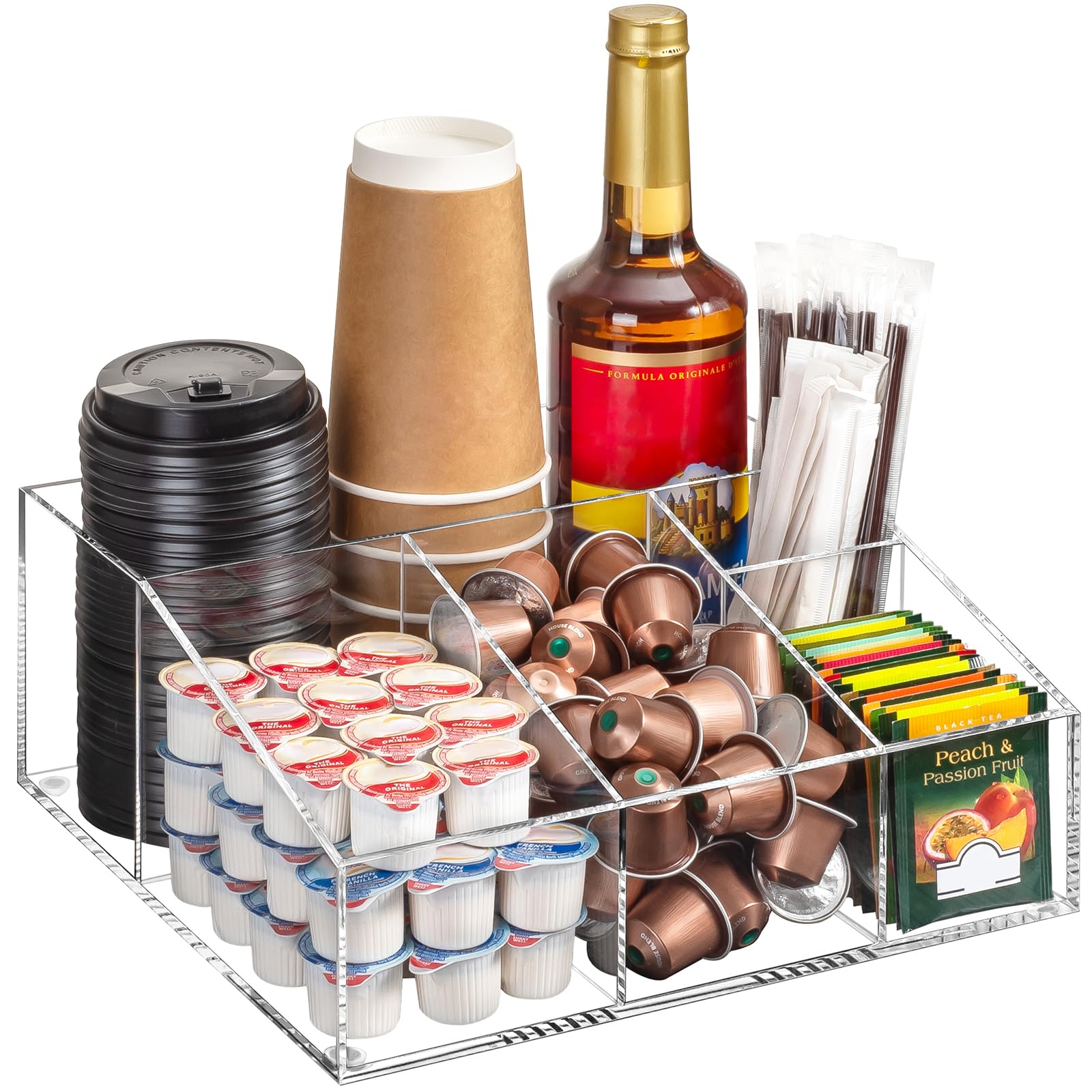 BEYGORM Organizador acrílico para barra de café en encimera, mejora la visibilidad y el orden.