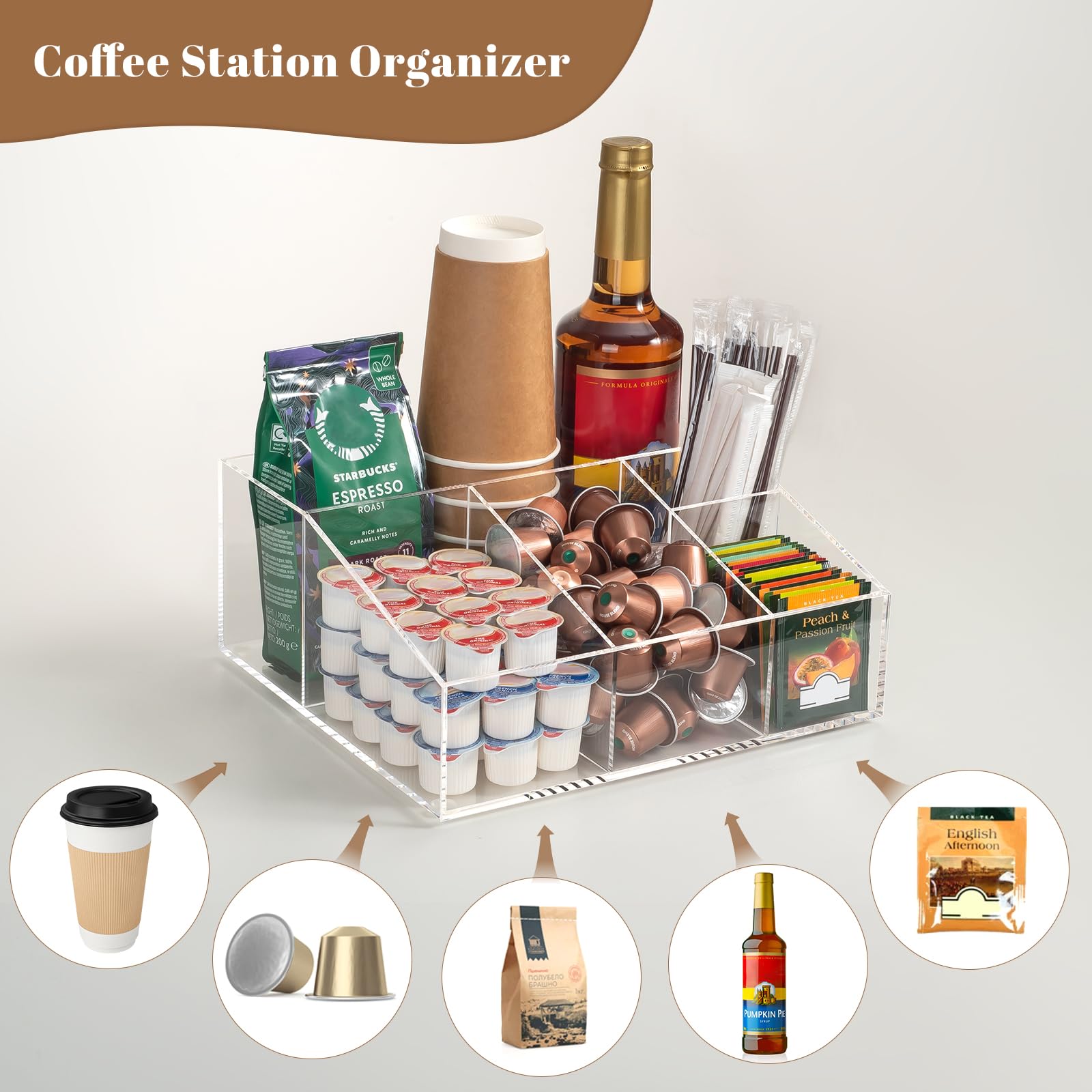 BEYGORM Organizador acrílico, compartimento trasero para tazas altas, fácil reposo.