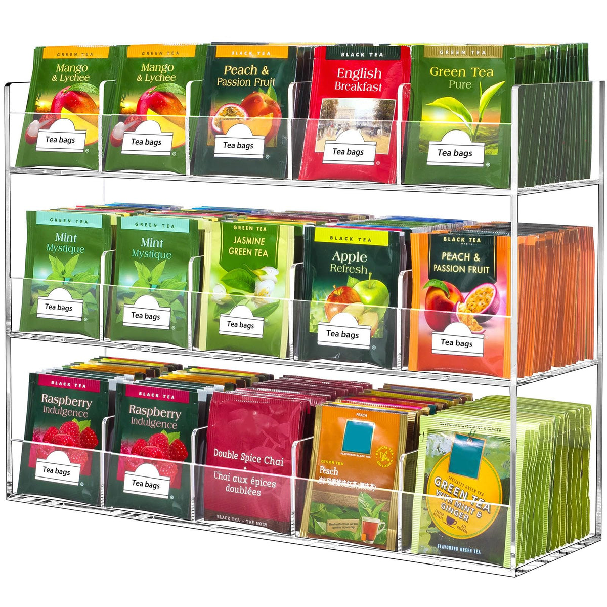 BEYGORM Organizador de té acrílico 270 bolsitas, capacidad visible y orden.