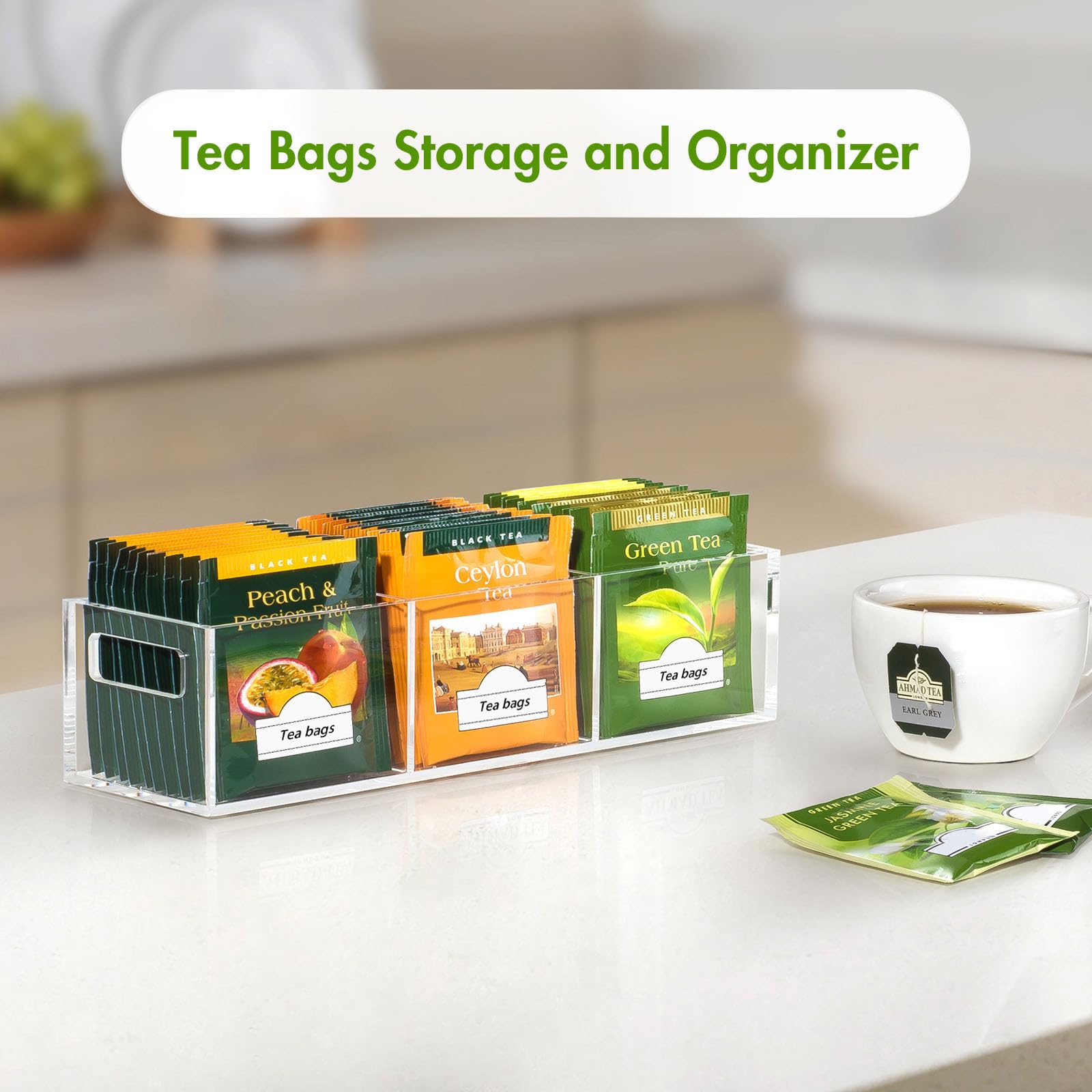 BEYGORM Organizador de té compacto para cajón con base antideslizante