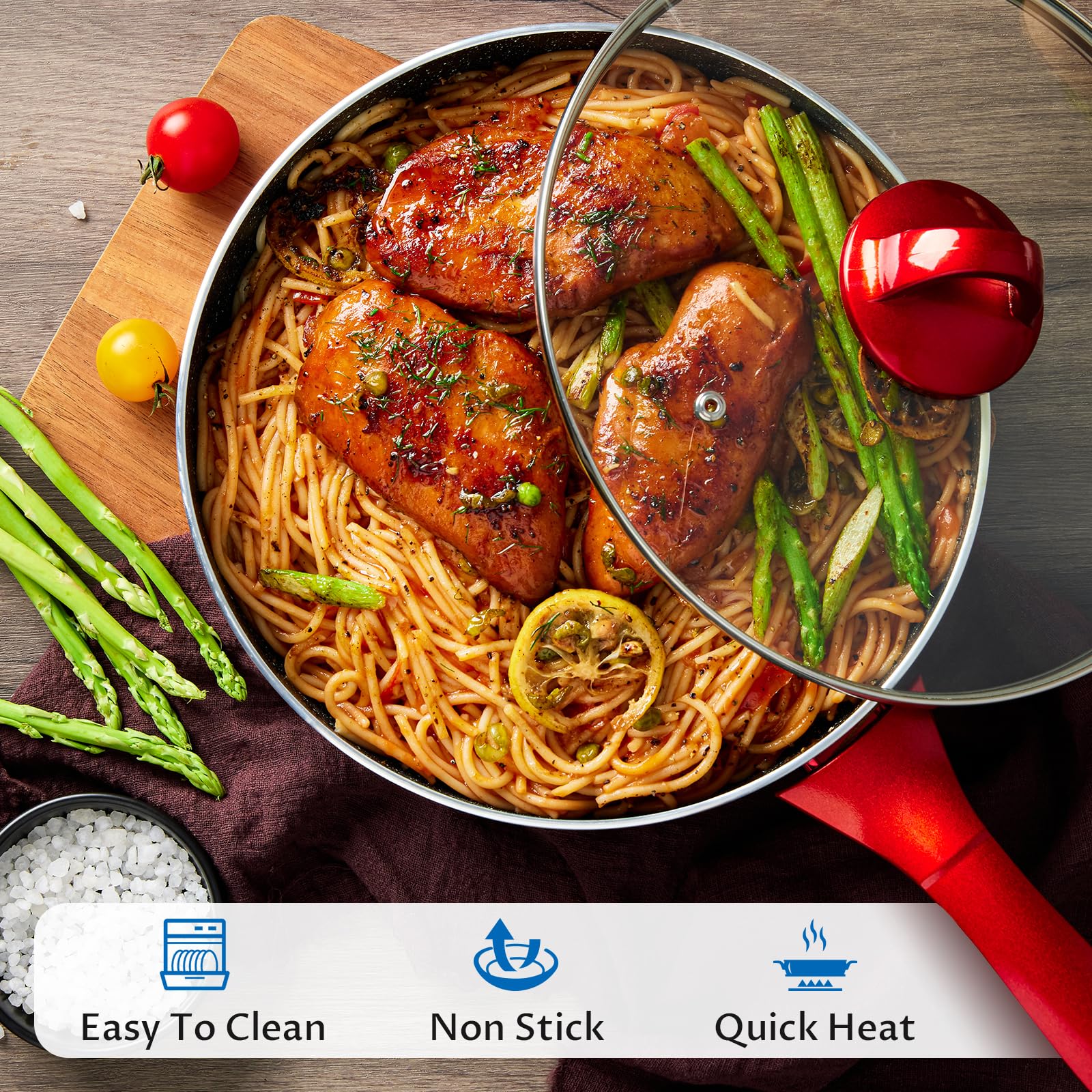 BEZIA cazo de 1,5 qt en rojo, perfecto para salsas y caldos caseros.