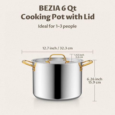 BEZIA Asa ergonómica dorada para un manejo cómodo durante cocinar
