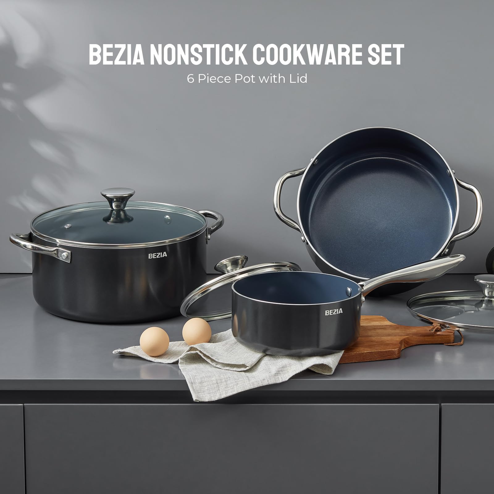 BEZIA olla 4.8 qt con tapa de vidrio para mayor control y rapidez