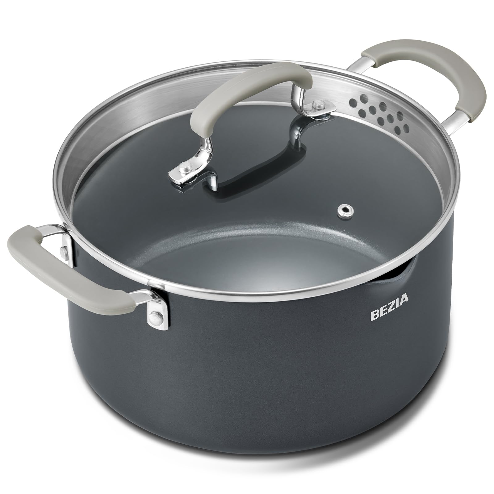 BEZIA olla 6qt con tapa de vidrio para escurrir fácilmente