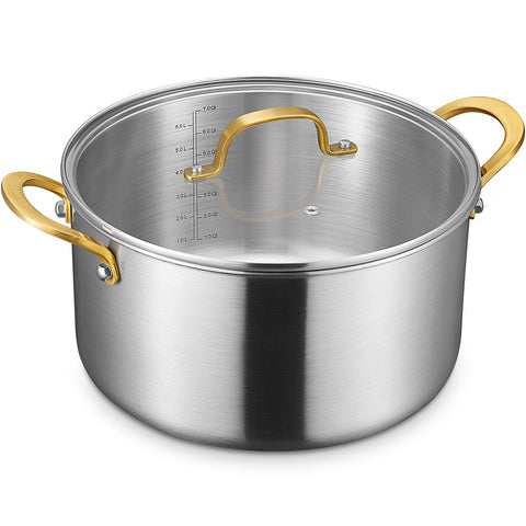 Olla BEZIA de stock de 12 cuartos con tapa de vidrio para hervir de forma uniforme