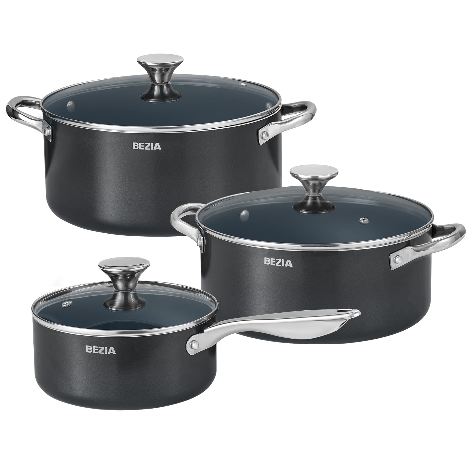 BEZIA set de ollas para inducción de 6 piezas con diseño apilable para ahorro de espacio