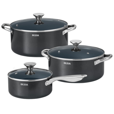 BEZIA set de ollas para inducción de 6 piezas con diseño apilable para ahorro de espacio