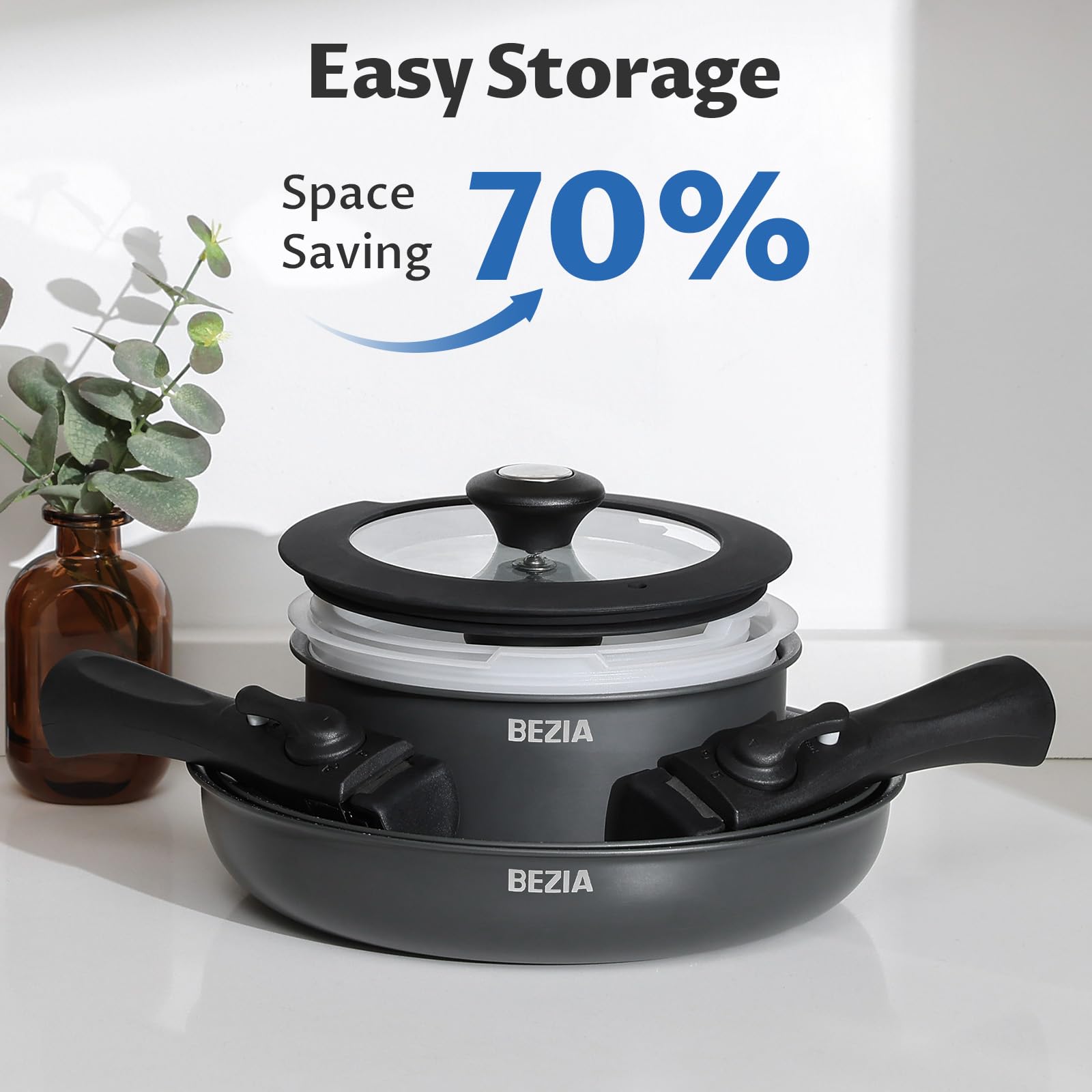 BEZIA tapas de silicona para sellado y almacenamiento seguro.