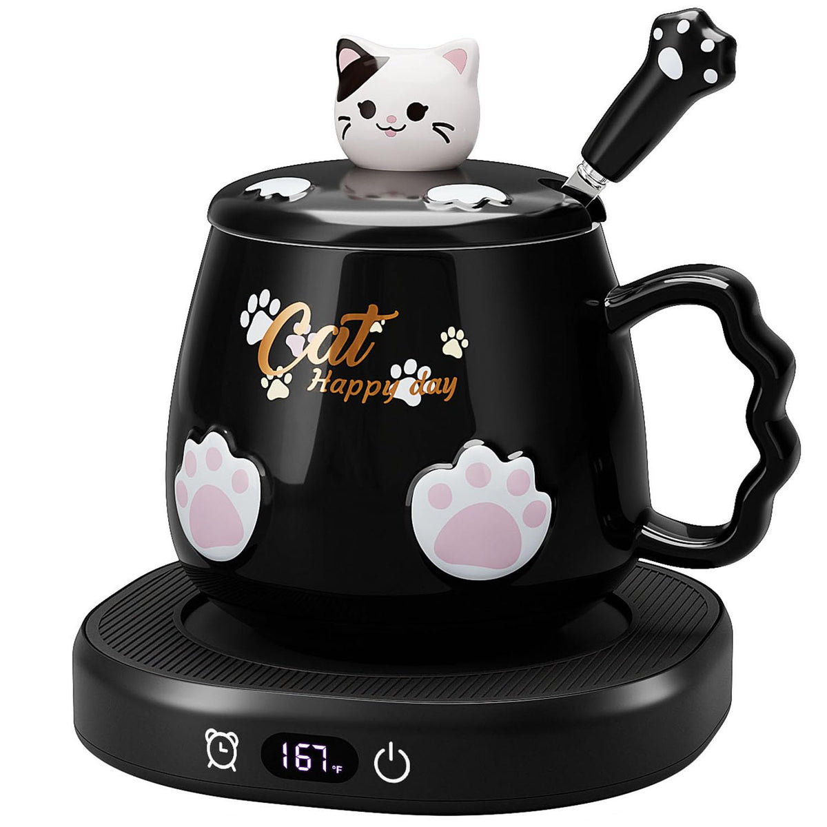 Calentador BGBG con base plana para taza gato, mantiene el café caliente.