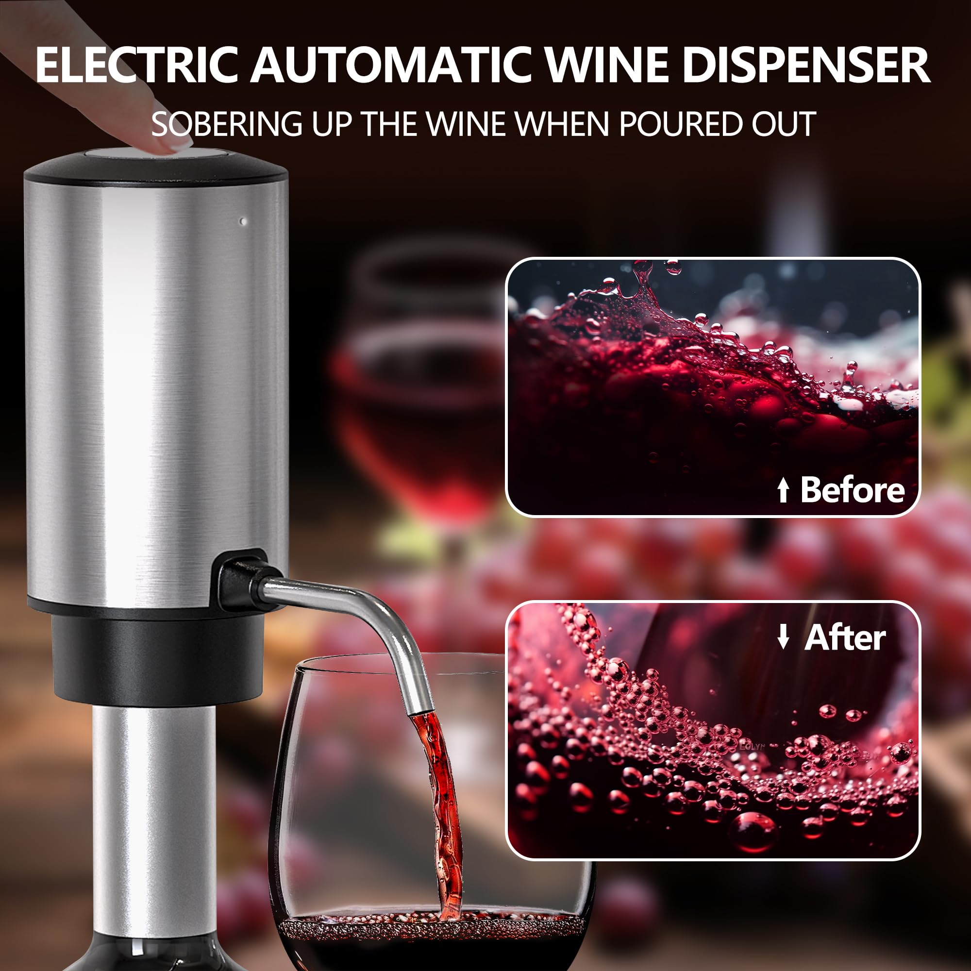 BGFOX aerador de vino eléctrico vertiendo, mejora cada sorbo
