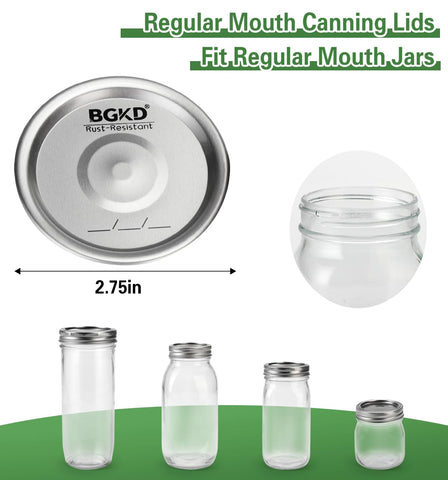 BGKD tapas boca regular, compatibilidad con frascos Ball y Kerr para uso universal.