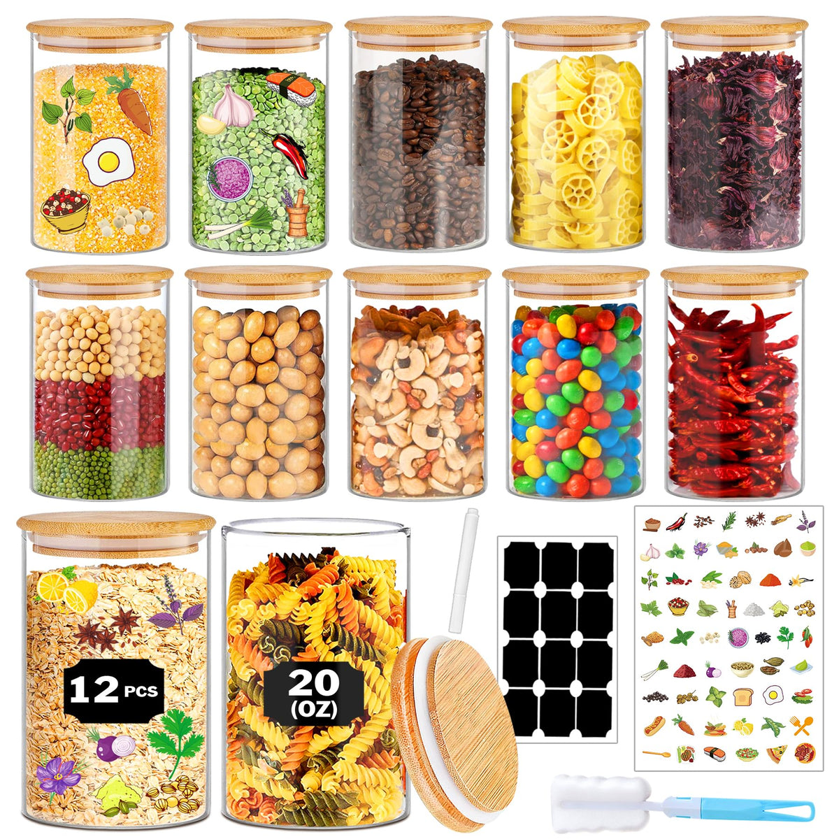 Jarras de vidrio BGraceyy con tapas de bambú permiten ver contenido fácilmente.