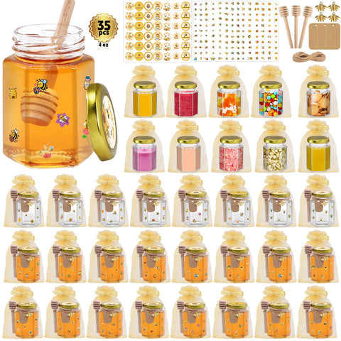 Tarro hexagonal de miel BGraceyy con cucharita, ideal para regalos.