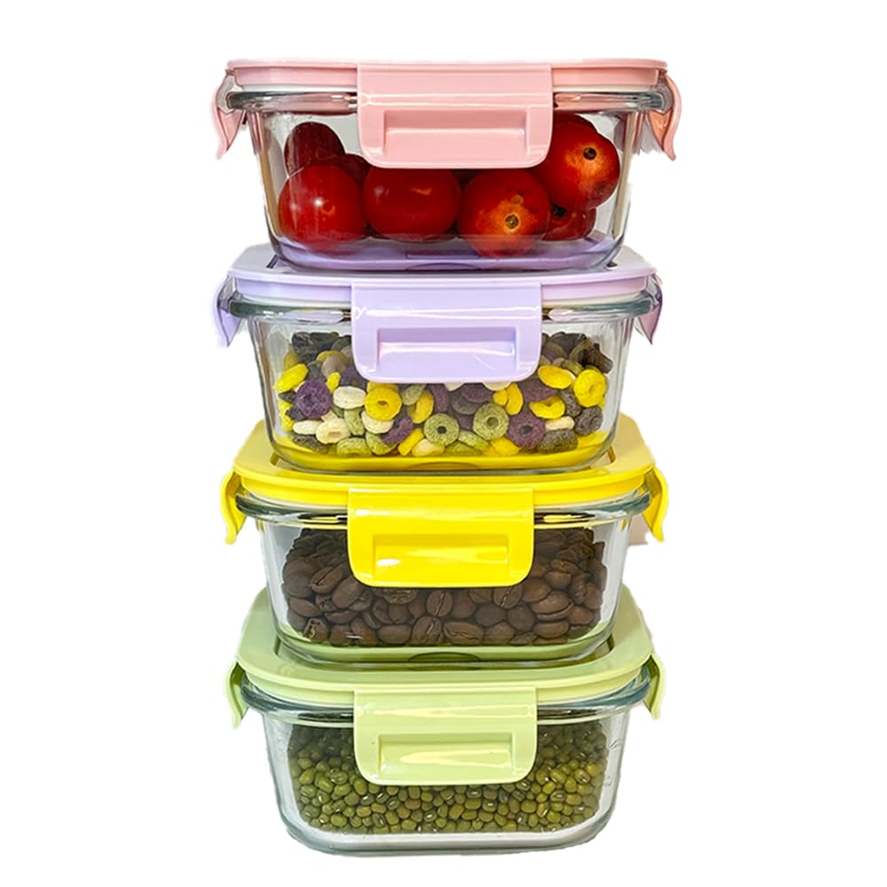 B.GUBOBOYA recipientes cuadrados de vidrio 16 oz con tapas herméticas para conservar alimentos