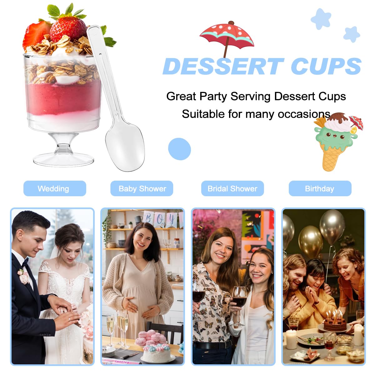 Vasos postre plástico transparente BHHQHH ideales para servir porciones elegantes