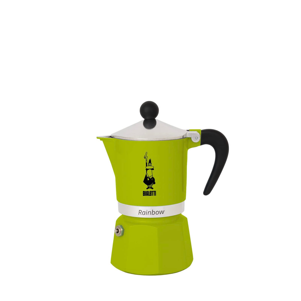 Cafetera Bialetti Arcoiris verde 3 tazas frente, ideal para iniciar la mañana