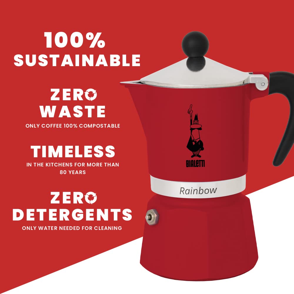 Bialetti Moka Express Rainbow Rojo, acabado brillante que realza la cocina.