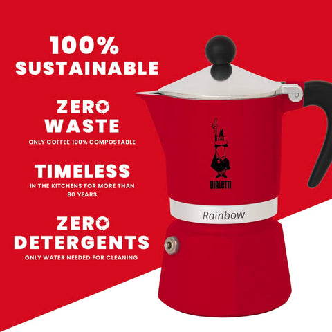 Bialetti Moka Express Rainbow Rojo, acabado brillante que realza la cocina.