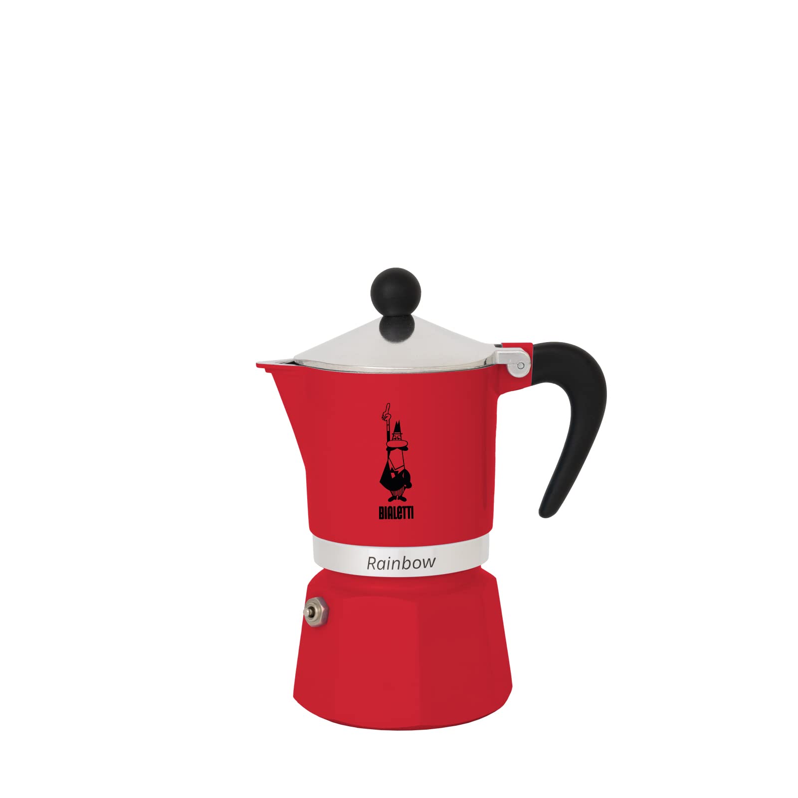Bialetti Moka Express Rainbow Rojo, frontal, listo para empezar el ritual del café.