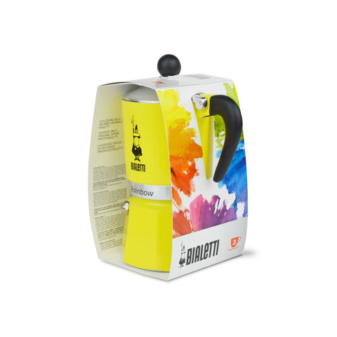 Cafetera Rainbow amarilla acabado brillante aporta estilo y facilidad de limpieza