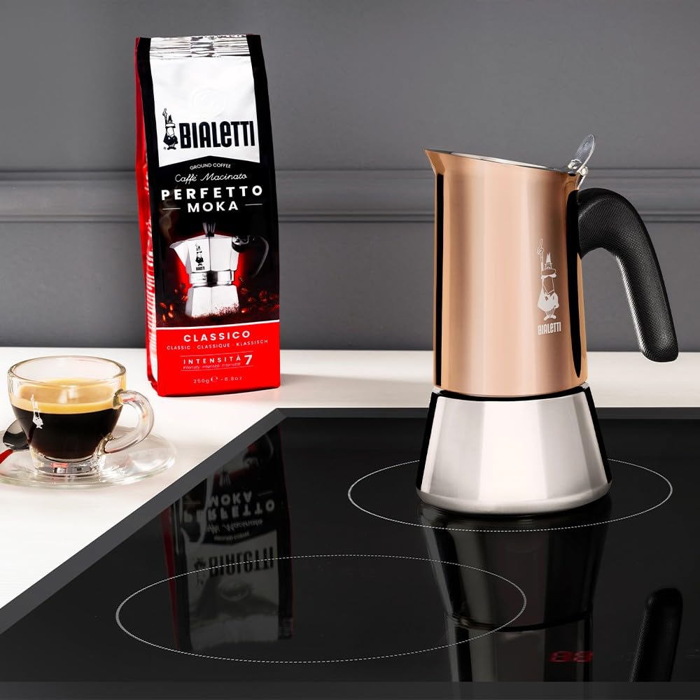 Bialetti Venus Inducción: seguridad y facilidad de limpieza en una cafetera duradera.