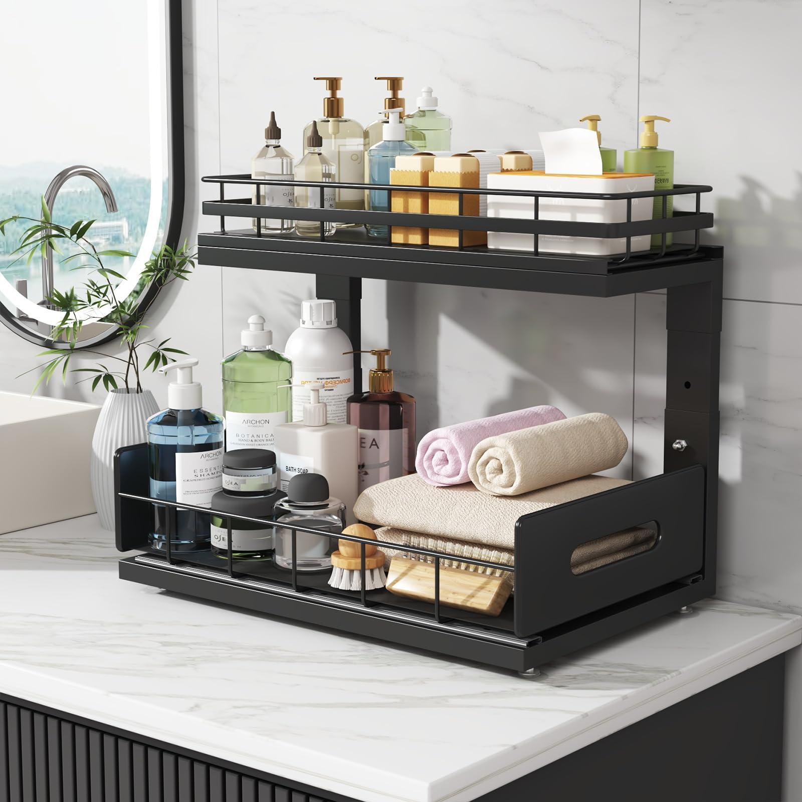 Biboraya uso múltiple en cocina y baño para organización eficiente.