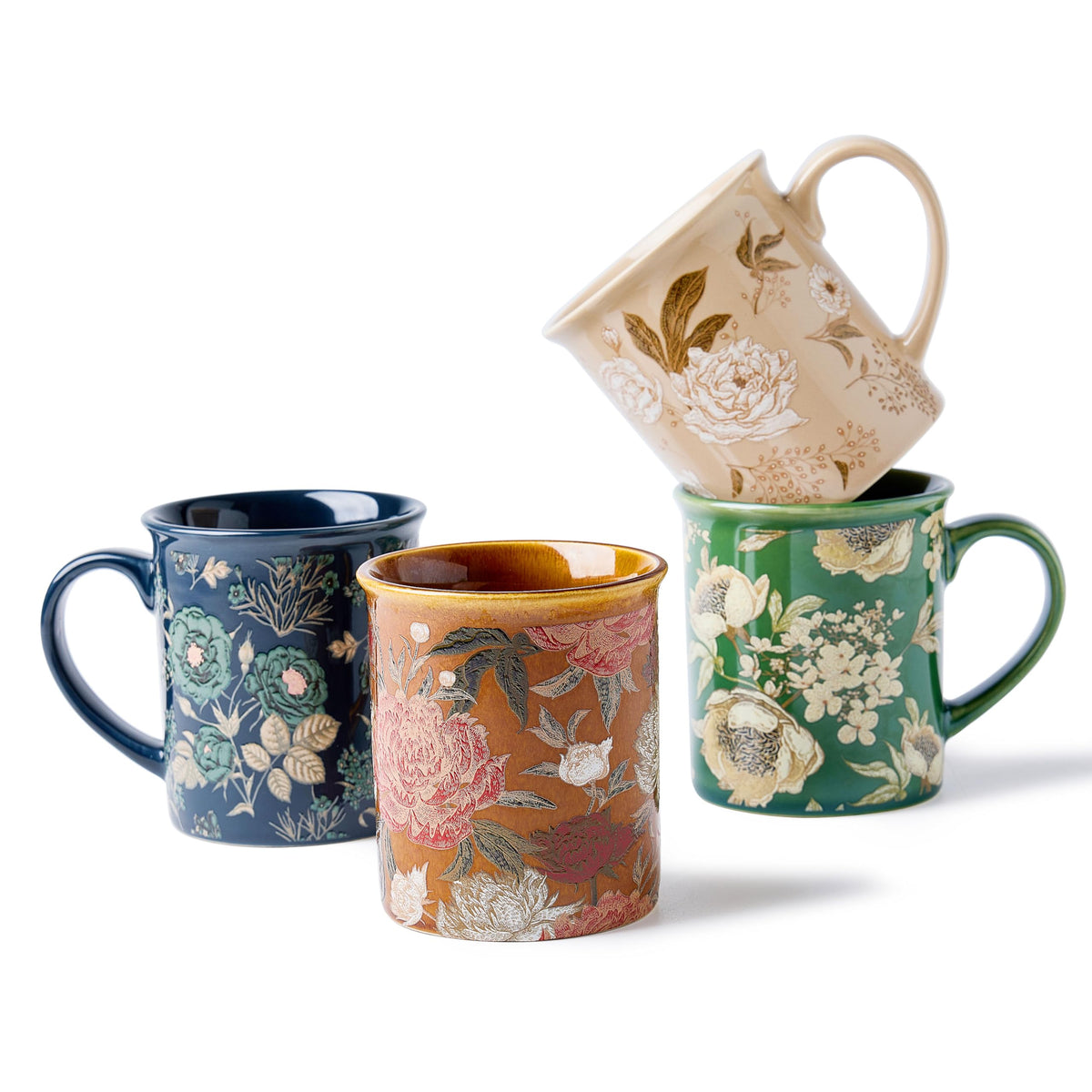 Conjunto de tazas BICETTO Royal Bloom: juego de 4, perfecto para servir café en la mesa.