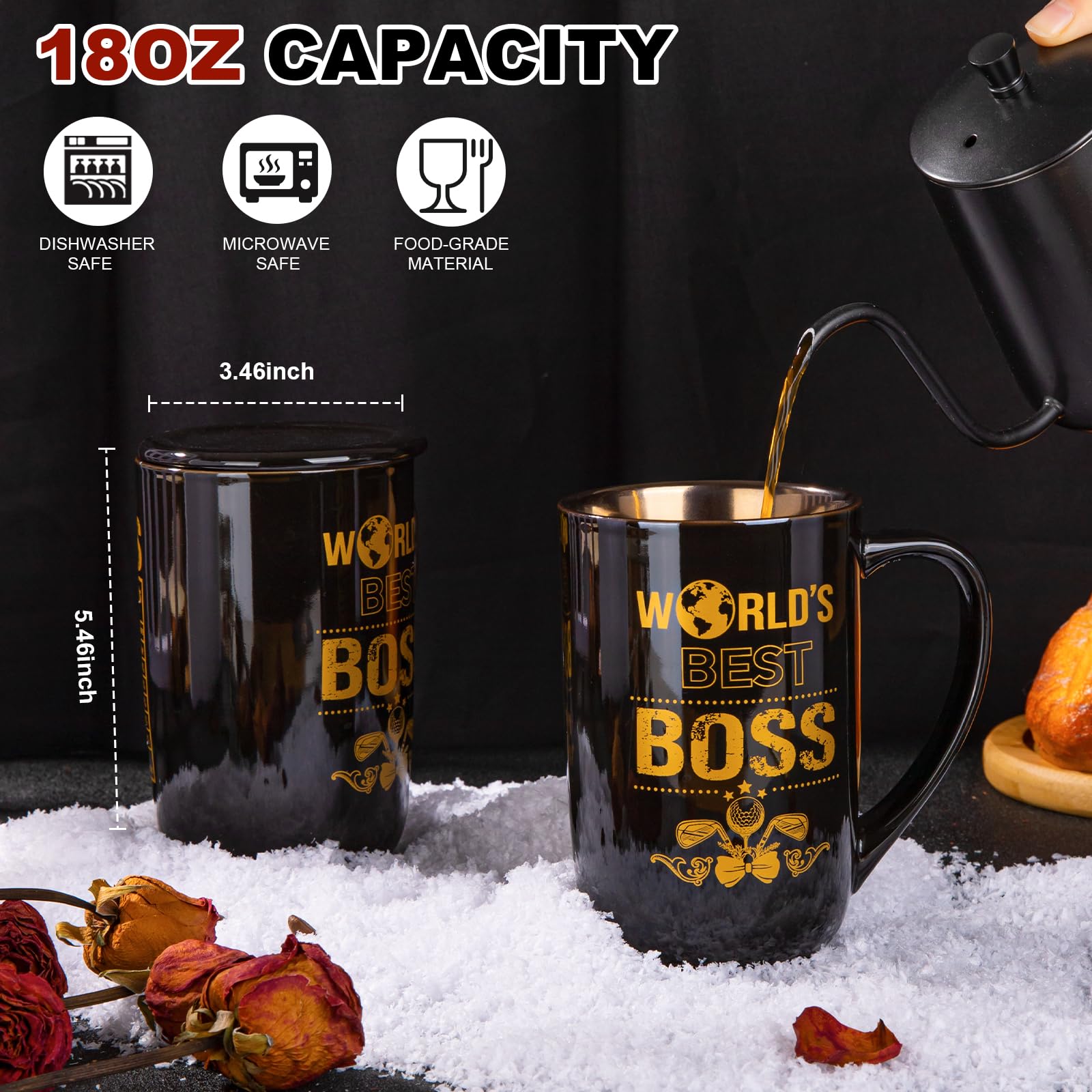 Taza Jefe Biching 18oz con tapa para conservar temperatura.
