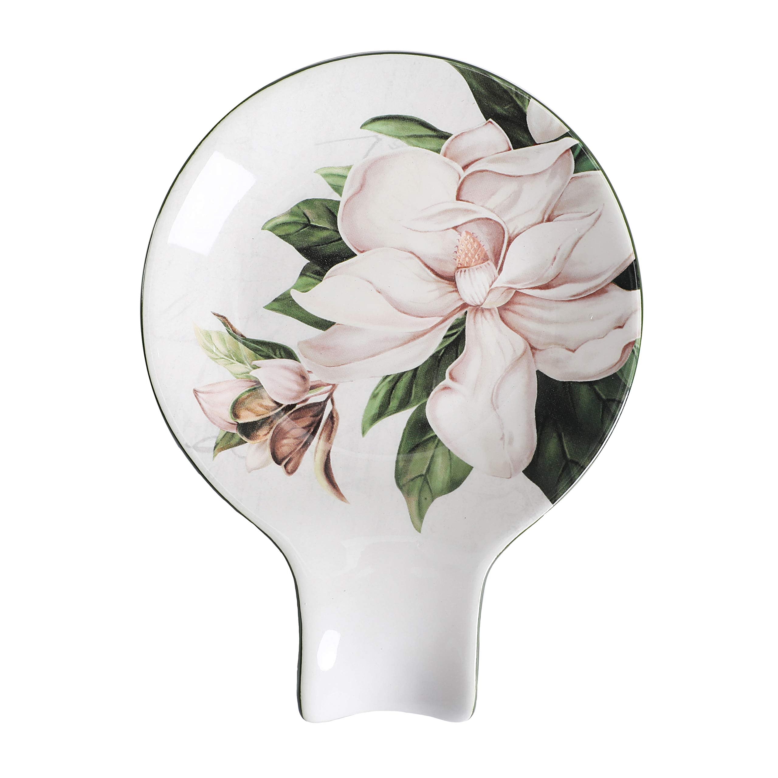 Reposacucharas para mostrador de cocina con diseño floral y superficie lisa.