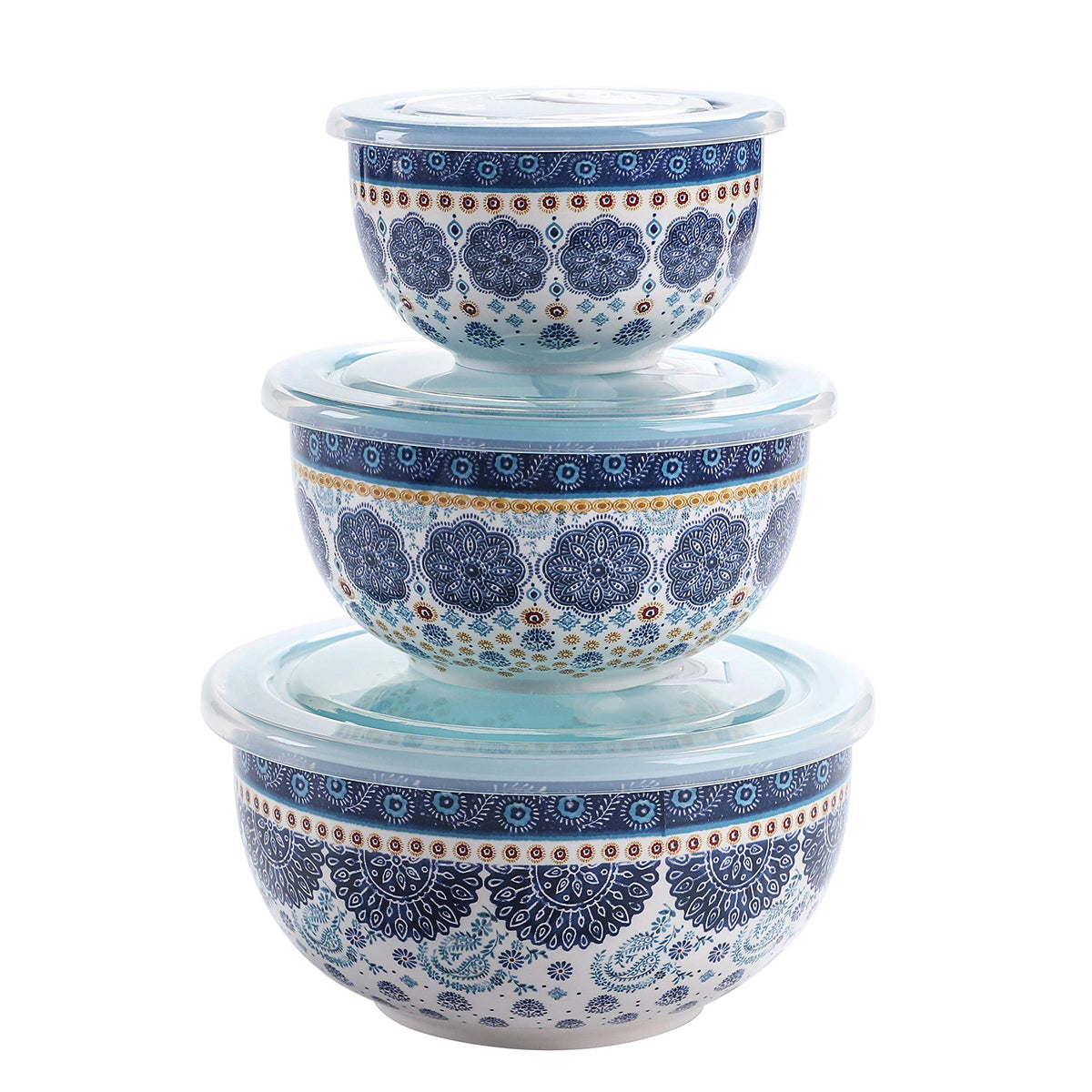 Conjunto Bico Talavera de tazones azules con tapa hermética para ensaladas.