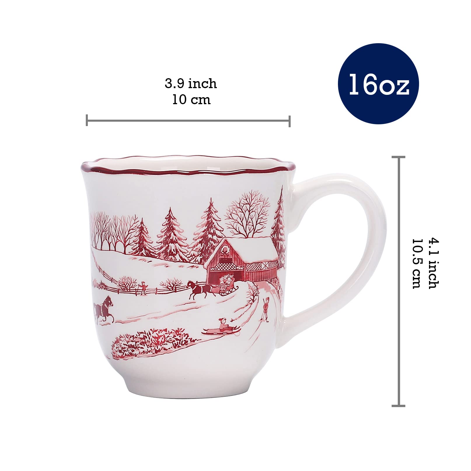 Taza Bico Toile de Jouy con pintura artesanal en tonos festivos